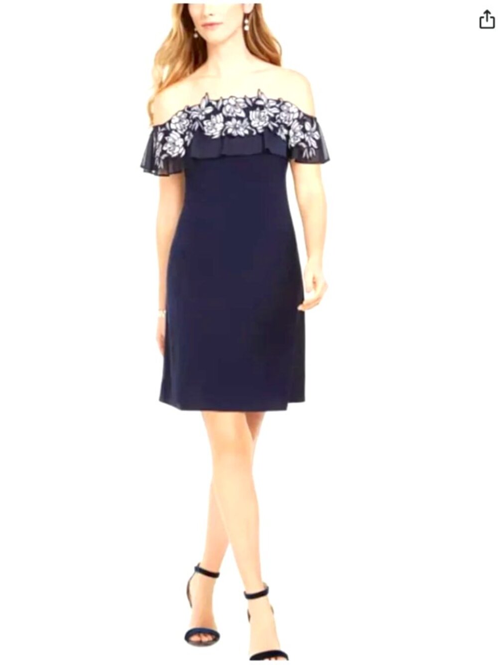 MSK Women's Embellished Off-The-Shoulder Blue and White Dress- Size XL- NWT - Picture 8 of 12